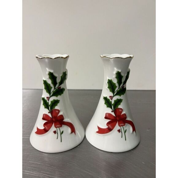 🌼5for$25🌼Vintage Christmas Japanese Fine Porcelain Candleholders Gold Trim - Picture 1 of 7